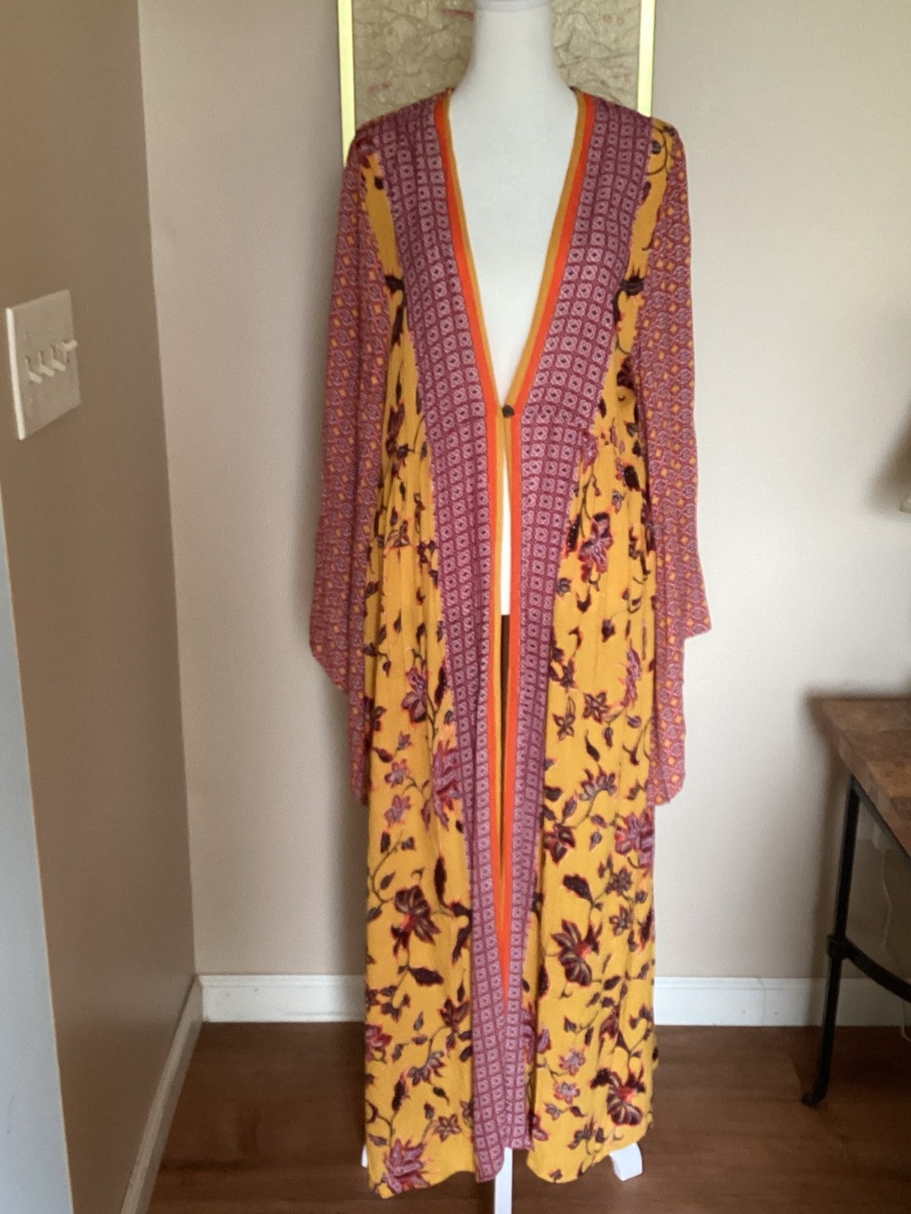 RAGA Mustard and Rose Floral Long Open Duster
